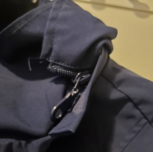 Chico’s Rain Jacket Navy Blue Pink Beige Stripes Coat, Petite Medium - Picture 11 of 11